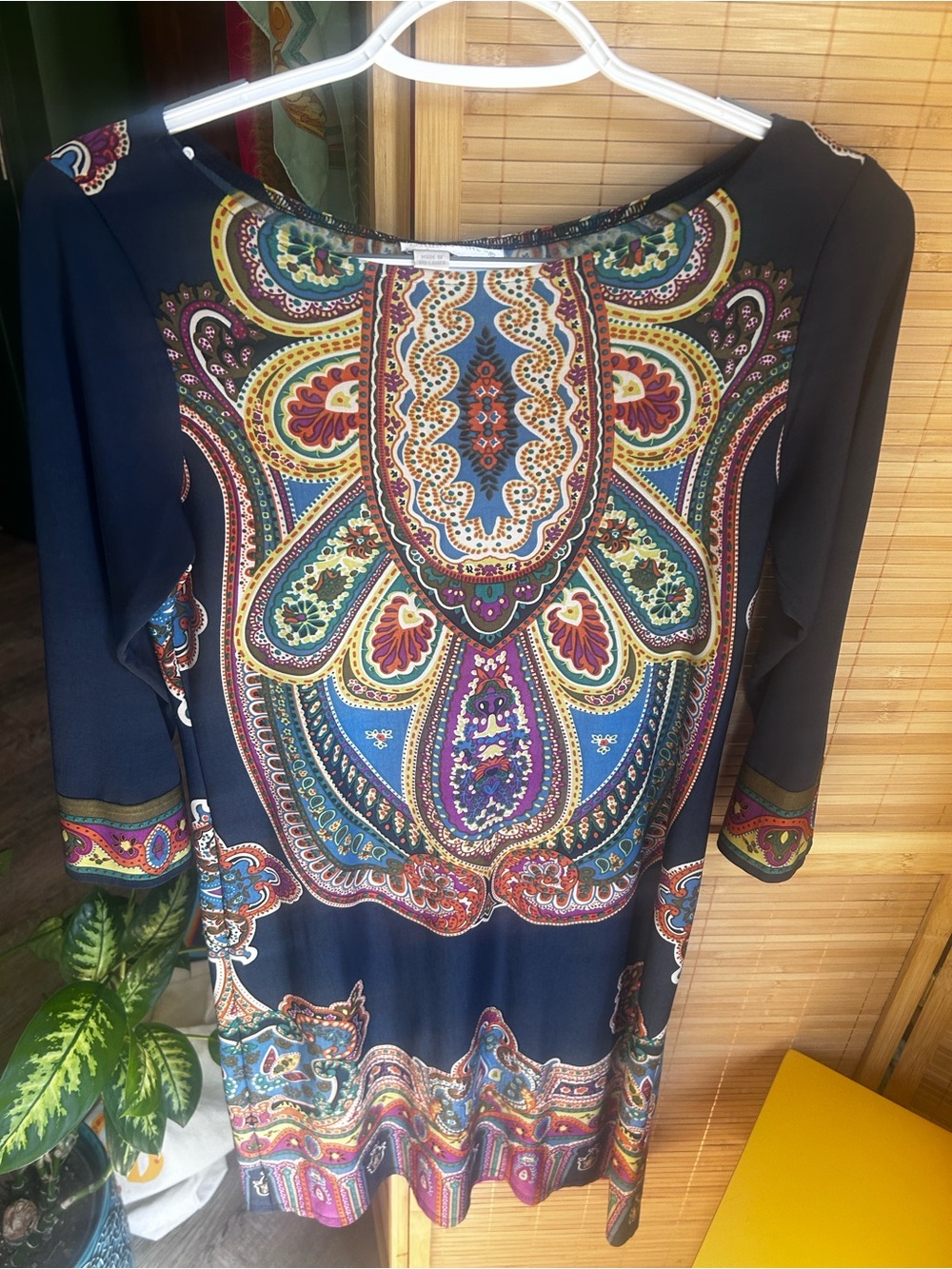 London Times Navy Paisley Print Tunic with Multicolor Accents